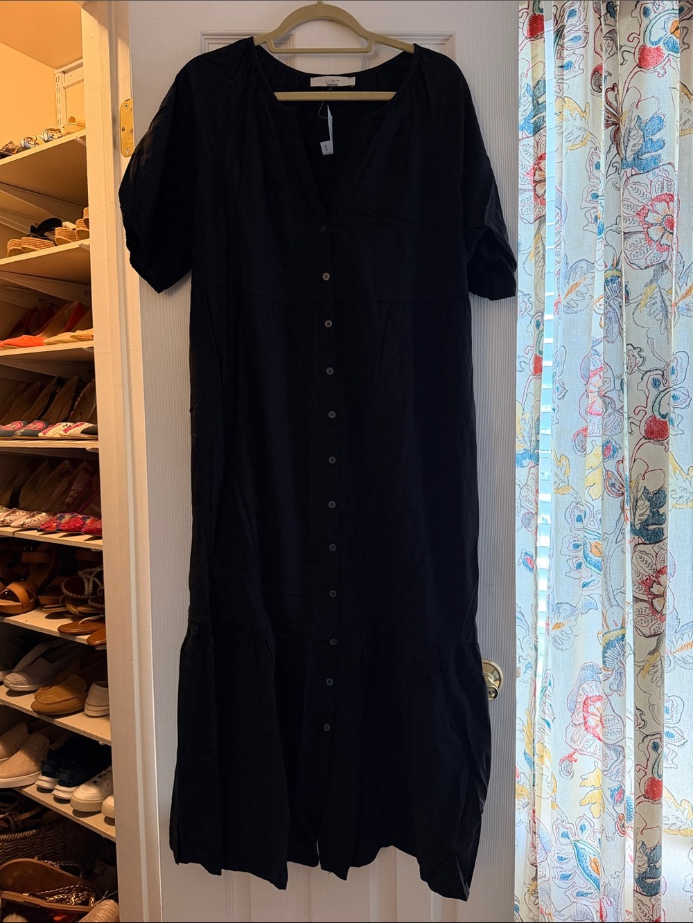 LOFT Black Button-Front Maxi Dress